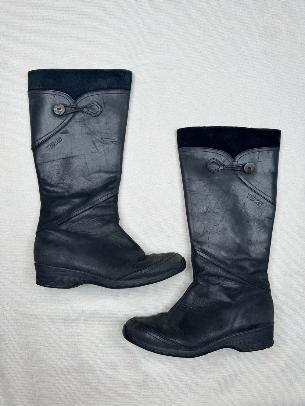 Teva Knee High jade cove Boots Womens 9.5 Black Side Zip Button Strap